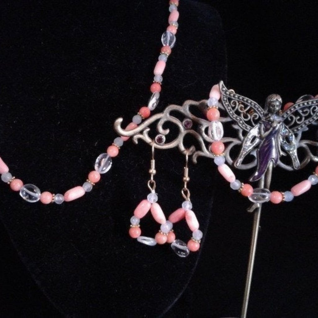 Handmade Coral & Aquamarine Jewelry Set Z389